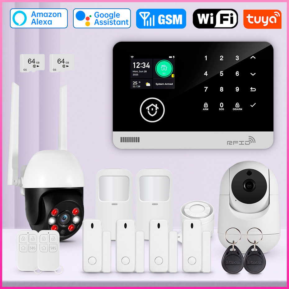 Smart Home Keyboard - Tuyaスマートアプリ対応、ドアと人感センサー付き、Tuya WIFI GSMセキュリティアラームホスト、盗難防止機能搭載の家庭用アラームシステム、Alexa対応