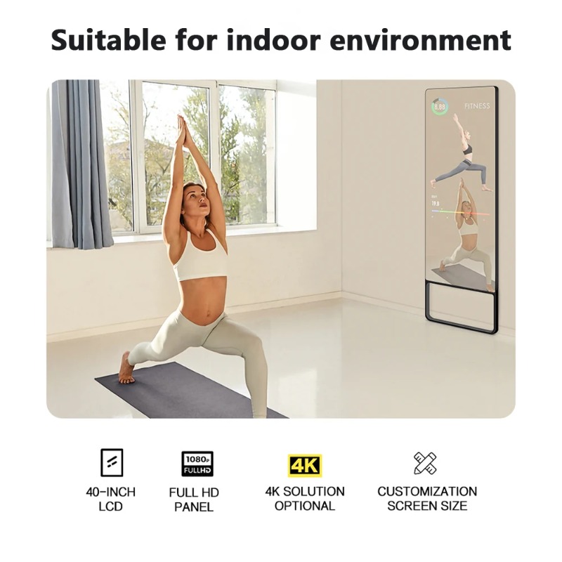 Smart Home Gym Mirror - デジタル仮想インタラクティブタッチスクリーンフィットネスミラー スマートエクササイズミラー ホームジムミラー タッチコントロール付き