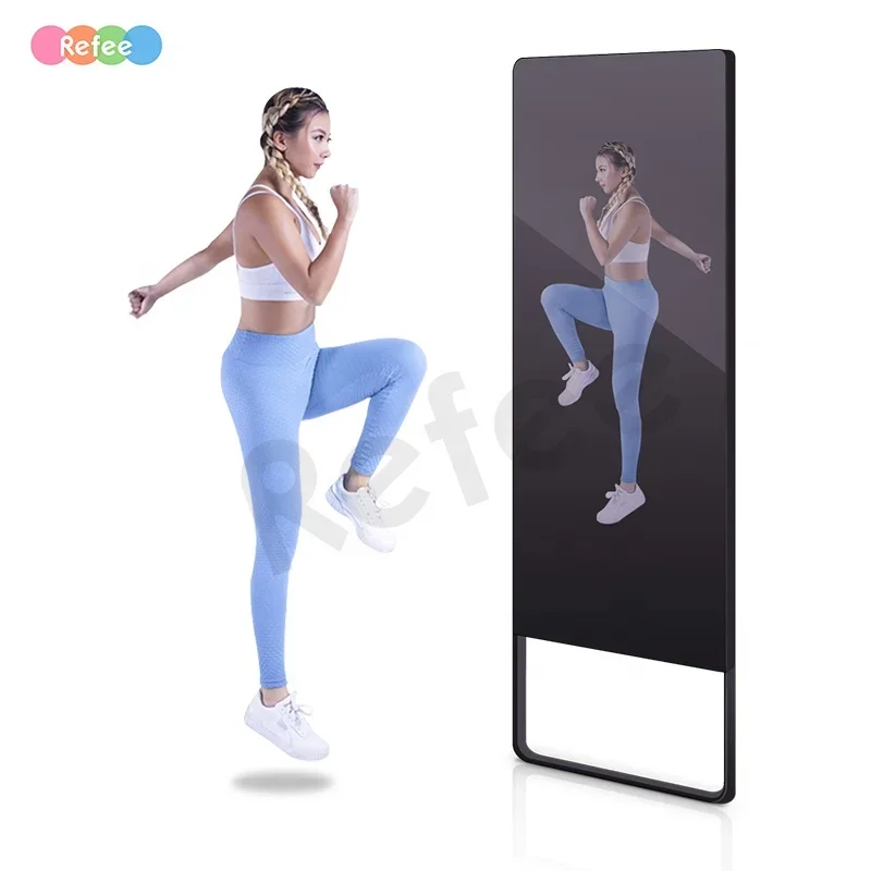Smart Home Gym Mirror - 大型インタラクティブフィットネスワークアウトスマートホームジムトレーナー電子ガラスディスプレイミラー（ジム壁用）