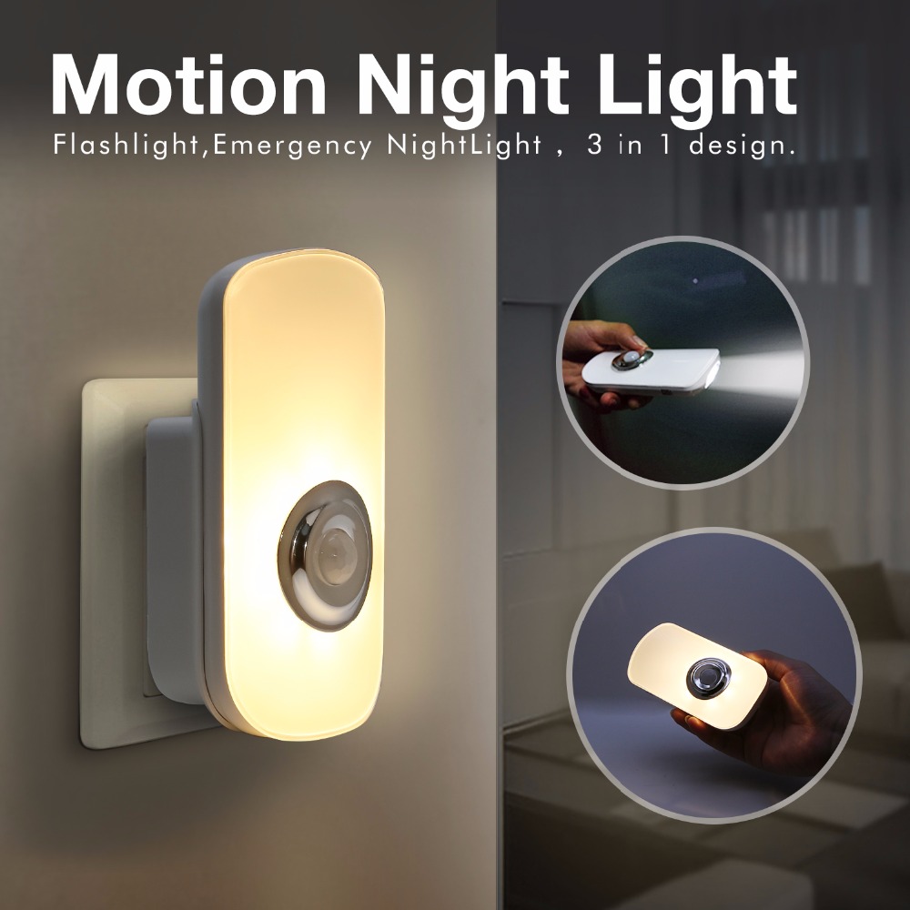 Smart Baby Night Light - センスキー 3in1 EU/USプラグ対応 スマートLEDナイトライト 人感センサー搭載 充電式懐中電灯
