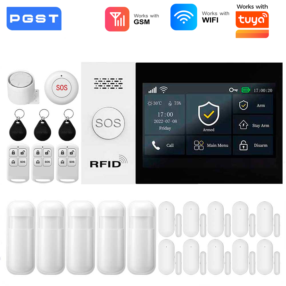 Smart Home Package - 2.4G WIFIスマートGSMアラームシステム、TUYAスマートライフ対応、PIRワイヤレスソーラーサイレン付き、Alexa対応、家庭用セキュリティ保護