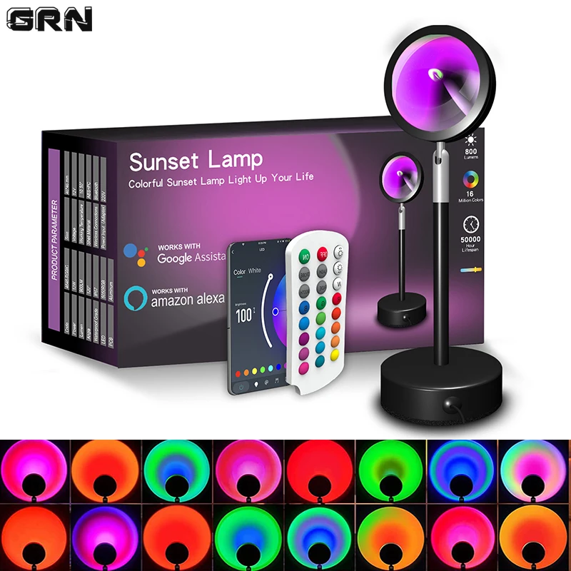 Smart Home Room - スマートLEDサンセットランプ,カラフルな変更ランプ,Bluetoothアプリ制御,音楽同期,ネットワークブロードキャスト,寝室,家の装飾,レインボーランプ