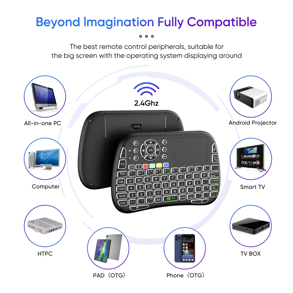 Smart Home Keyboard - ミニキーボードジャイロスコープデュアルモード 2.4 グラム BT5.0 バックライト付きワイヤレスリモコン英語 Android