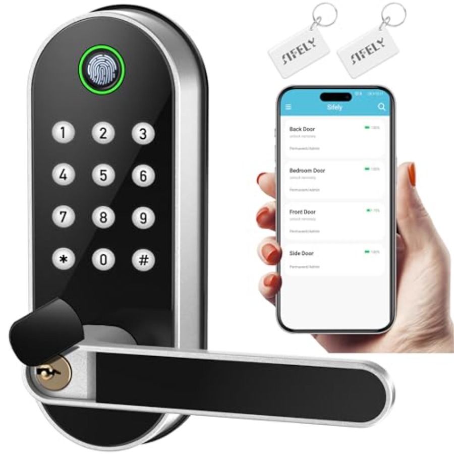Airbnb Smart Home - 指紋認証スマートドアロック（ハンドルとキーパッド付き）鍵の紛失はもう不要、キーレスエントリー、自宅、Airbnb、賃貸住宅用の遠隔アクセス