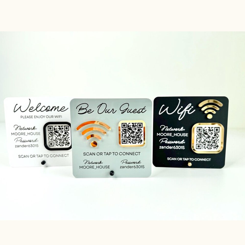 Airbnb Smart Home - カスタマイズ可能なアクリルWiFiサイン（QRコード付き）色選択可能 WiFiポーター（Airbnb、ホームオフィス、ホテル、ゲストハウス、ドロップシッピング対応）