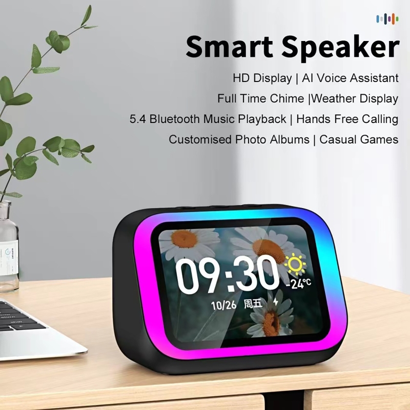 Smart Home Room - AI音声アシスタント Bluetoothスピーカー RGBカラー照明付き目覚まし時計 LEDスクリーン天気時計表示 電子スピーカー