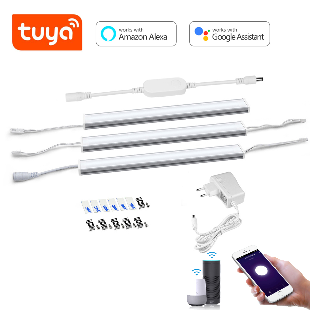 Smart Home Package - スマートTuya WifiアルミバーLED照明キット、キャビネット下ライト、音声制御、キッチン、クローゼット用、Alexa、Google Home対応