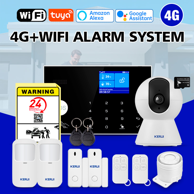 Smart Home Keyboard - KERUI WiFi+4G ホームアラーム 温度/湿度表示付き G34 セキュリティシステムアラーム