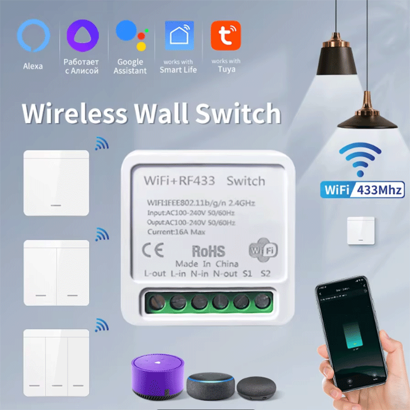 Smart Home Internet - Tuya WiFiスマートライトスイッチ スマートホーム ワイヤレスRF 433mhz プッシュボタン壁スイッチ