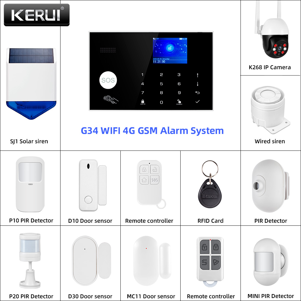 Smart Home Keyboard - KERUI G34 4G WIFI 警報システムパネル 温度と湿度