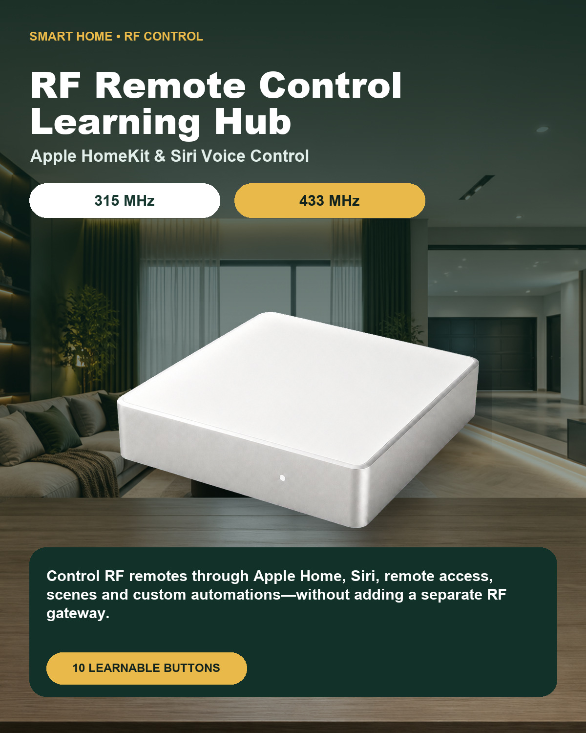 Smart Home Hub Samsung - 315/433MHz RFリモートコントロール学習ハブ、10ボタンスマートホームオートメーションコントローラー、Apple HomeKitおよびSiri対応