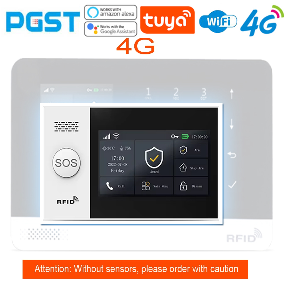 Smart Home Package - PG-107 Tuya 4G ホームセキュリティアラームシステムホスト、4.3インチ大型スクリーン、mなどの433MHzセンサーと併用可能
