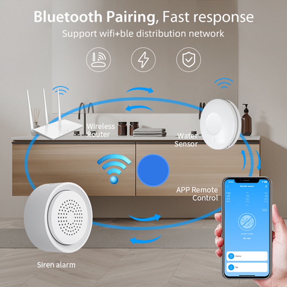 Smart Home Kits - PHILE-ホームオートメーション Wifi 水漏れセンサー サイレンアラームキット付き漏水センサー Tuya スマートライフアプリ制御