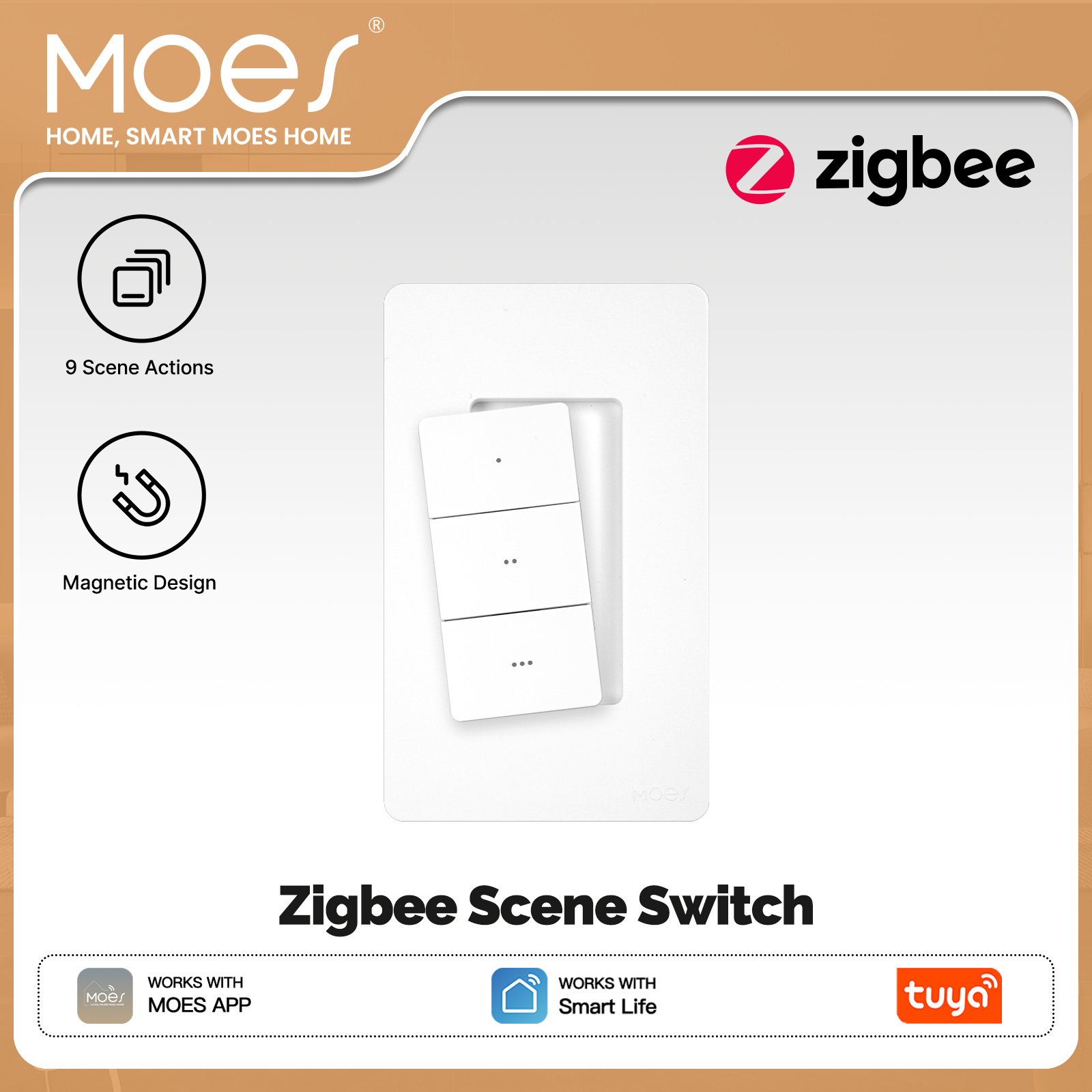 Smart Home Internet - MOES Tuya Zigbee スマートワイヤレスシーンスイッチ 3 ギャング