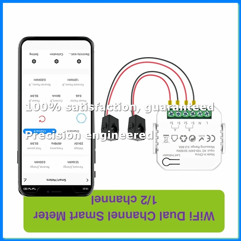 Smart Home Wifi - Tuya Wifi スマートパワーメーター、変流器クランプ付き 2 チャンネル 80A