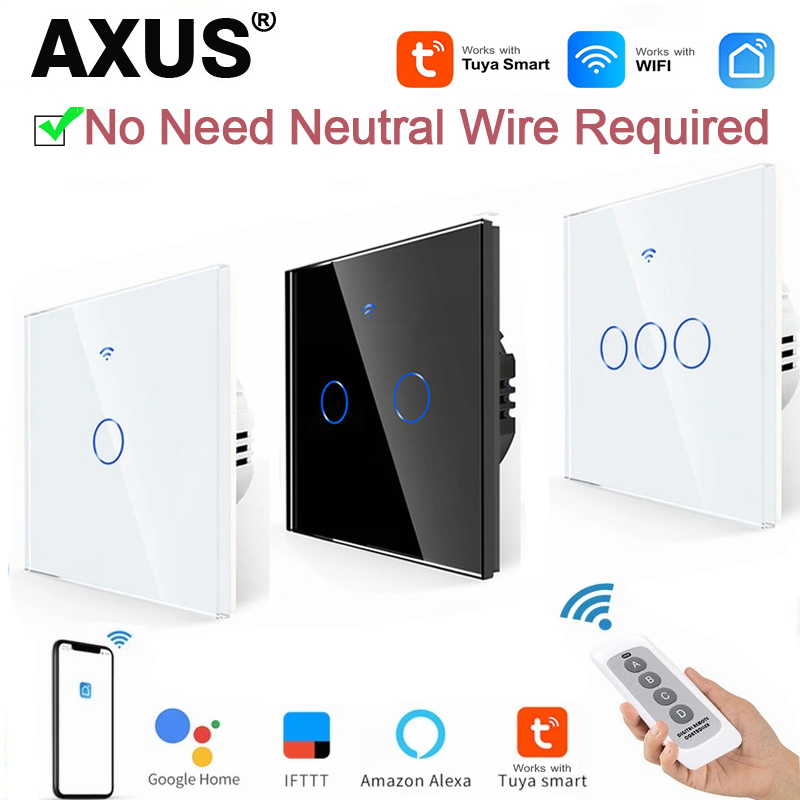Smart Home Internet - AXUS EU WiFiスマートライトスイッチ、ニュートラル配線不要、タッチスイッチ、RF433、Tuya Smart Lifeアプリ対応、Alexa、Google Home連携