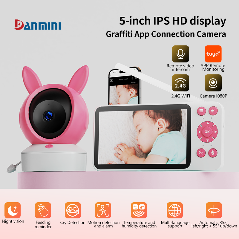 Smart Baby Night Light - Danmini スマートベビーモニター Tuya アプリ制御リモートビデオインターホン 5 インチ