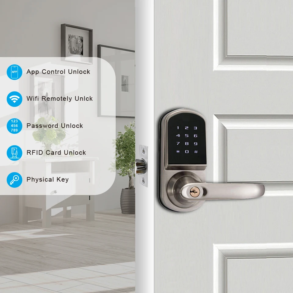 Airbnb Smart Home - 亜鉛合金製スマートドアロック、TTlockアプリ対応タッチキーパッド付きスマートデジタルドアロック、家庭、アパート、Airbnbプロジェクト向け