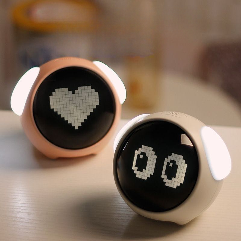 Smart Baby Night Light - かわいい表情の目覚まし時計、スヌーズ機能付き、子供用デジタル目覚まし時計、音声制御、インテリジェントLEDナイトライト付き目覚まし時計