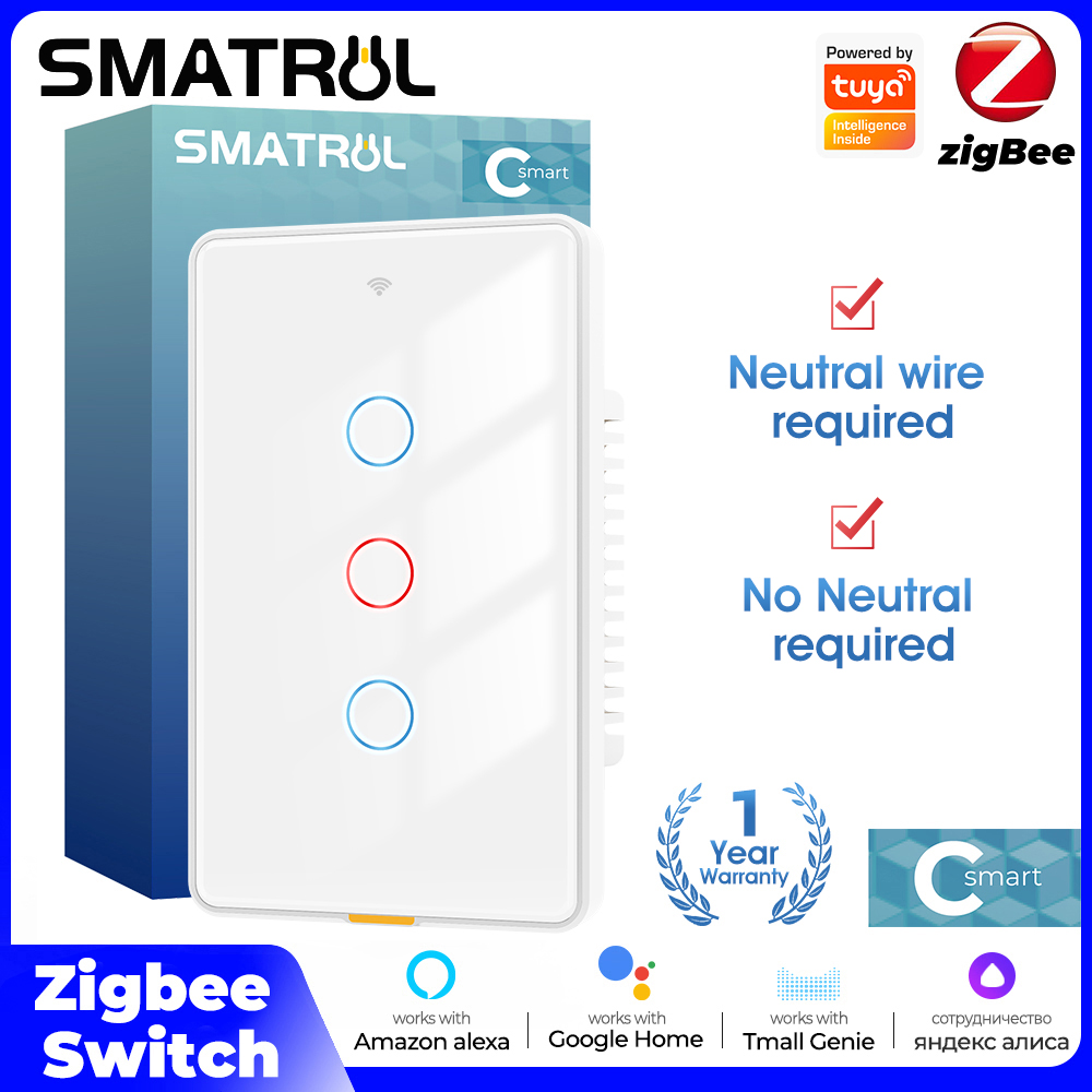 Smart Home Internet - Tuya Zigbee スマートライトタッチスイッチ、ニュートラル配線不要、壁掛け磁気ラッチングリレー、米国100-250v、音声タイマー、アプリ、Tmall Genie、Alexa対応