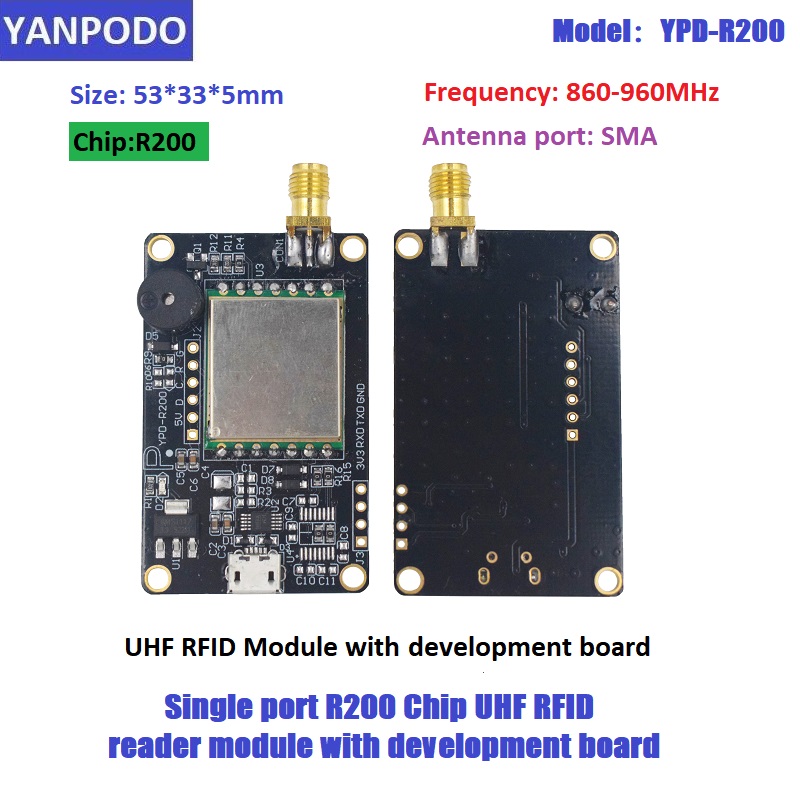 Smart Home Raspberry Pi - R200チップUHF RFIDリーダーモジュールボード（アンテナ付き） | 1-15M長距離、USB TTL UART