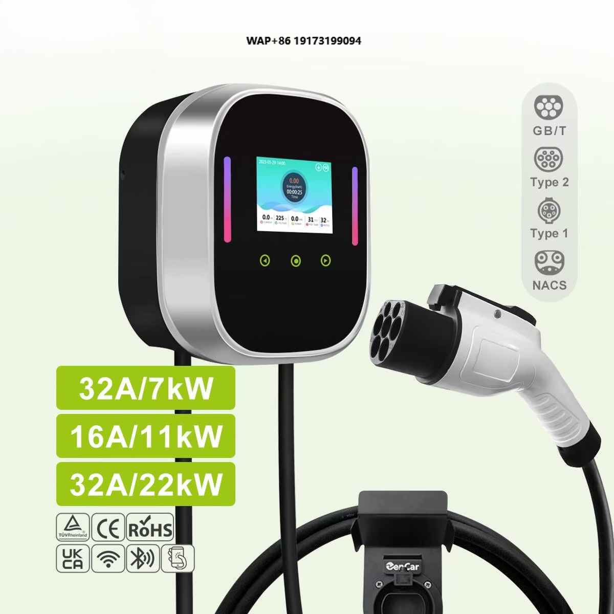 Smart Home Wifi - スマートEV充電器ウォールボックス 22kW 11kW 7kW AC電気自動車家庭用充電ステーション 16A