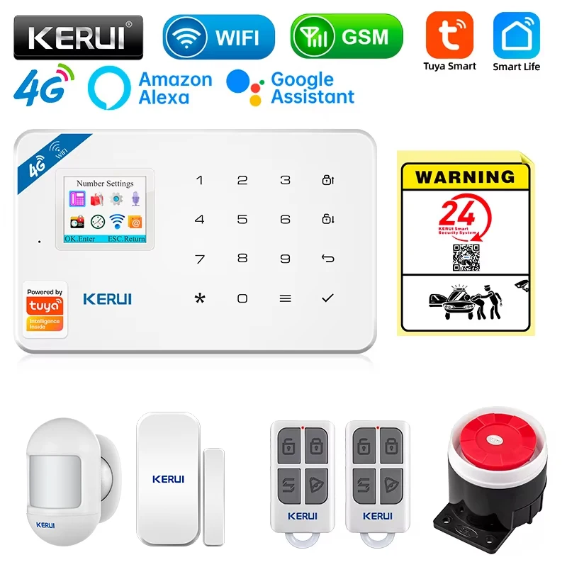 Smart Home Package - KERUI セキュリティ警報システムキット W184 4G WIFI GSM