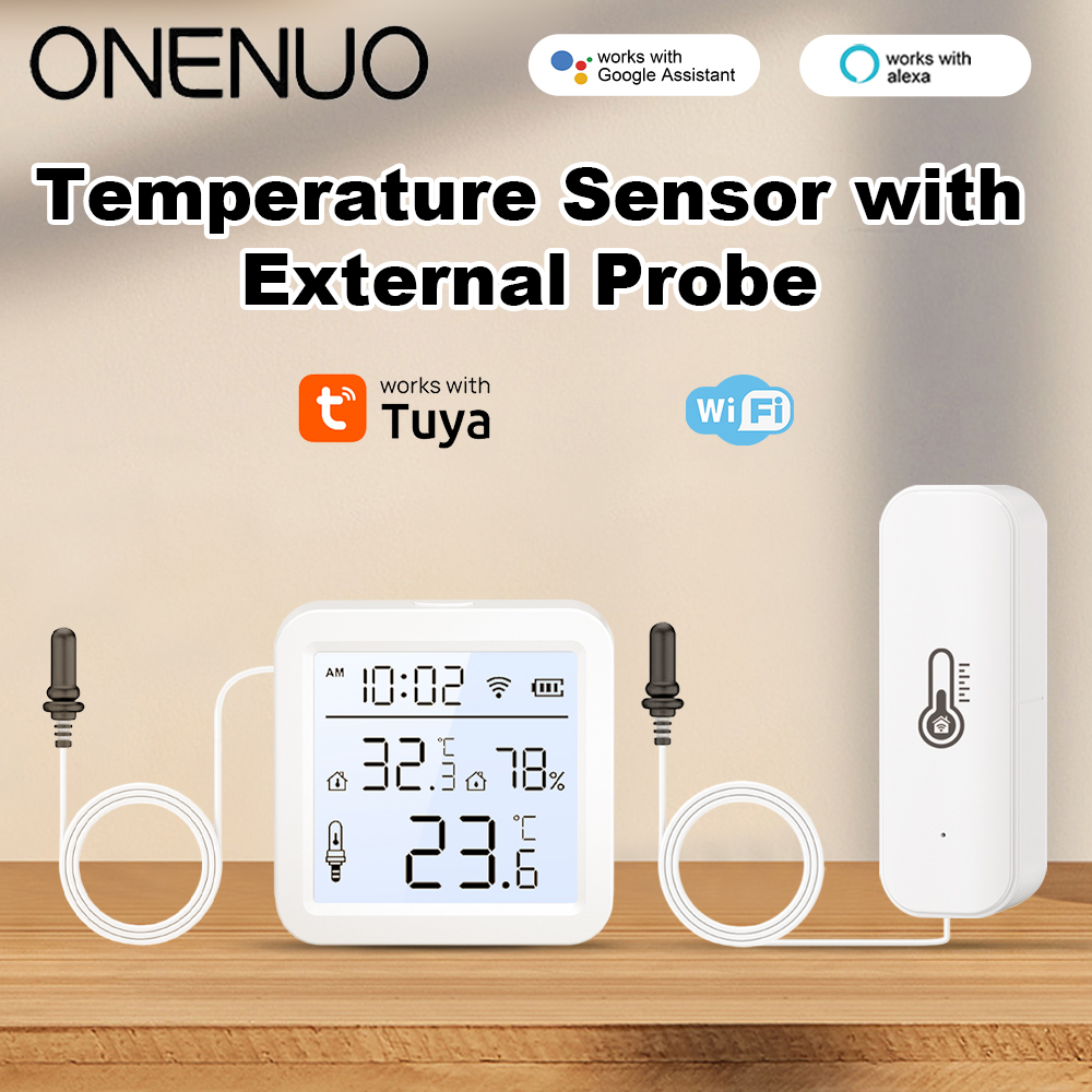 Smart Home Internet - 2026年新型Tuya WiFi湿度温度センサー、外部プローブ温度計付き、スマートホームアプリによる冷蔵庫用監視機能搭載