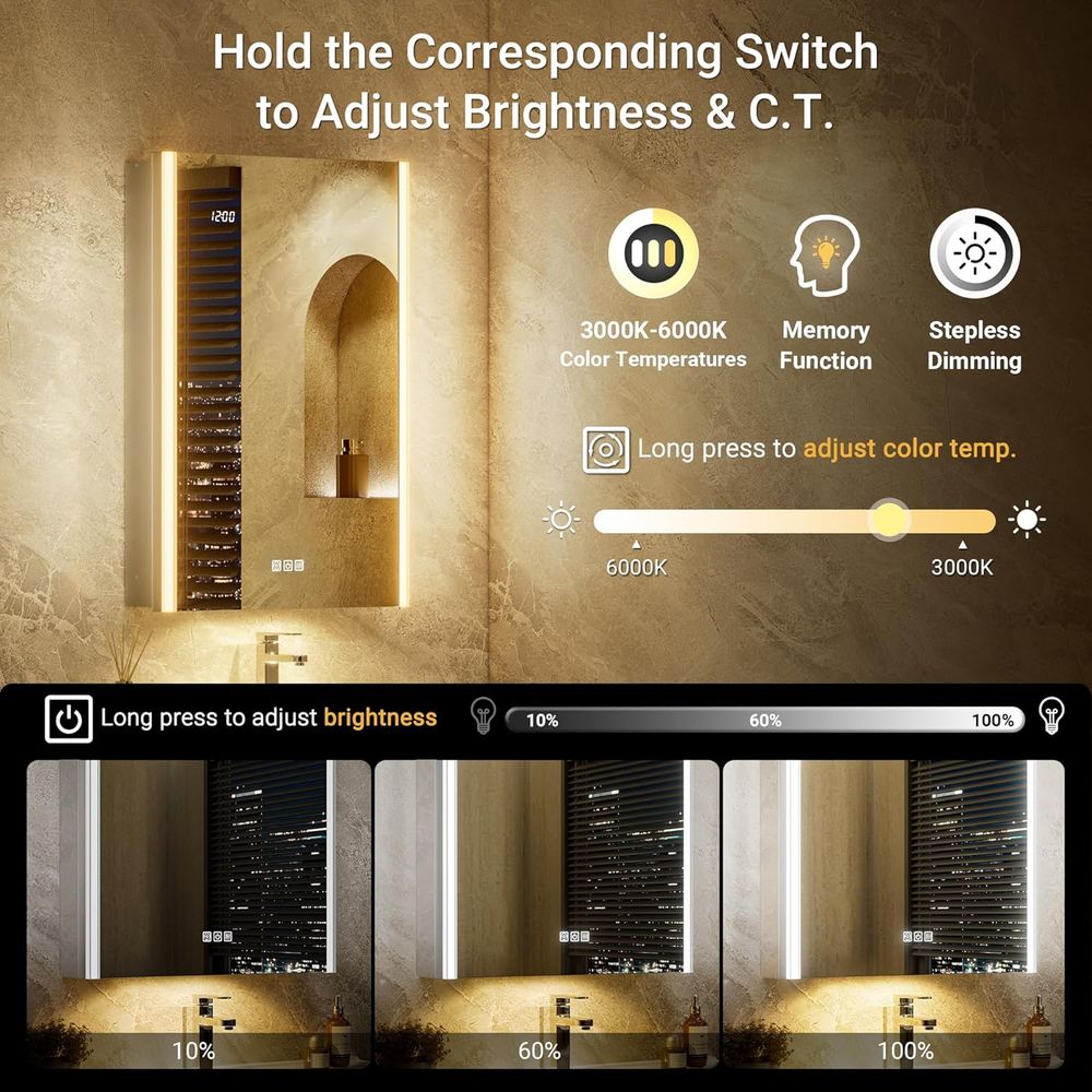 20x32 ライト付き薬棚ミラー（ライト＆スマートナイトラン - Smart Home Room のレビューと価格