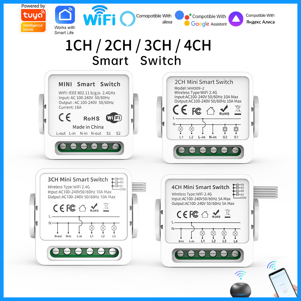 Tuya WiFiスマートスイッチ 1/2/3/4連 4ウェ - Smart Home Internet のレビューと価格