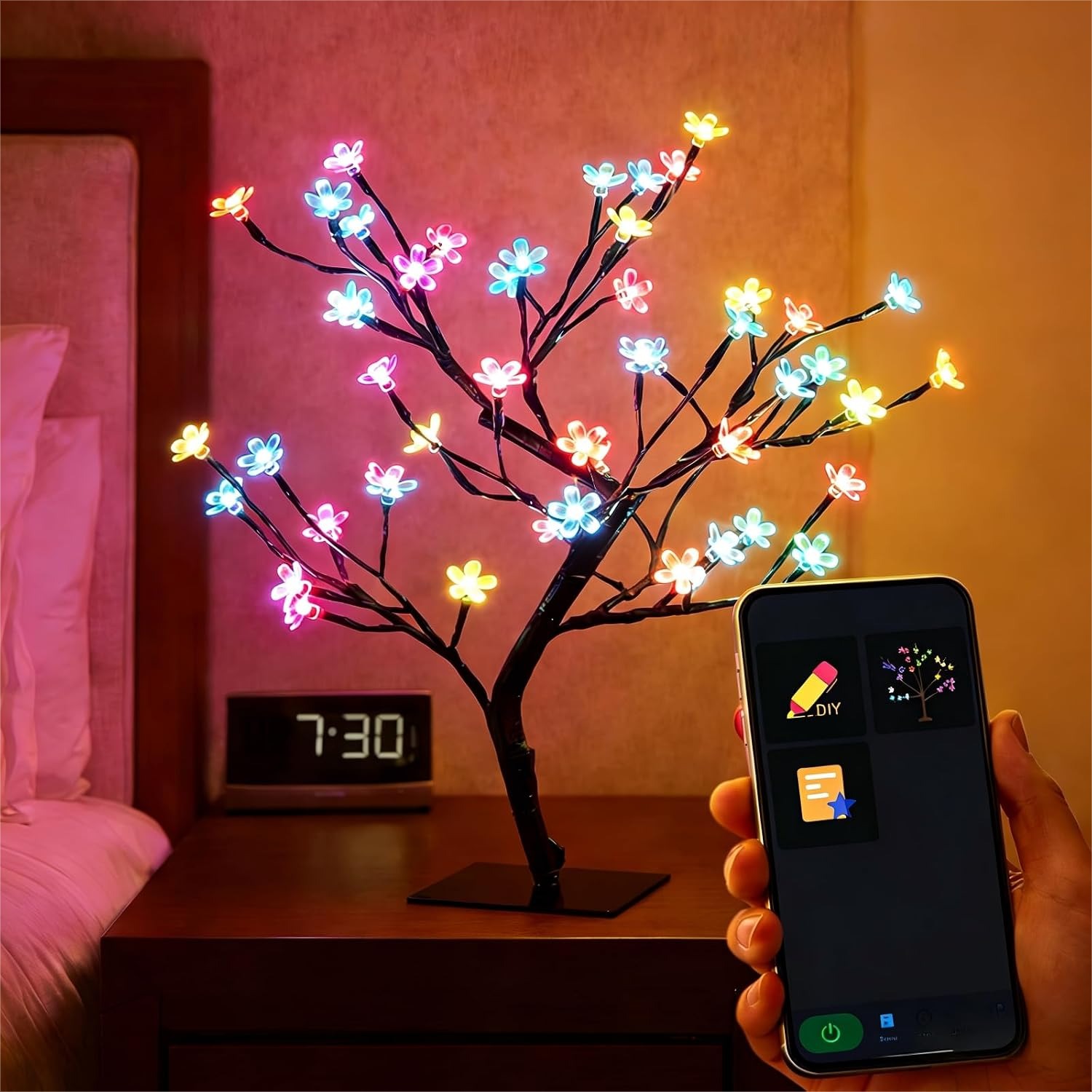 スマートUSB桜の木ランプ16インチ、デスク用、アプリ制御音 - Smart Baby Night Light のレビューと価格
