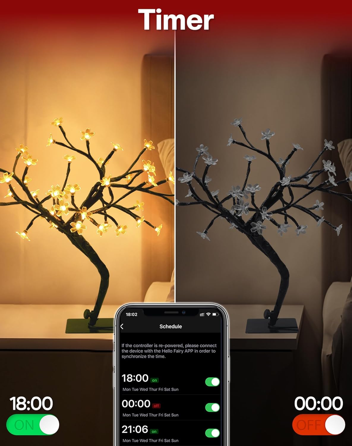 スマートUSB桜の木ランプ16インチ、デスク用、アプリ制御音 - Smart Baby Night Light のレビューと価格