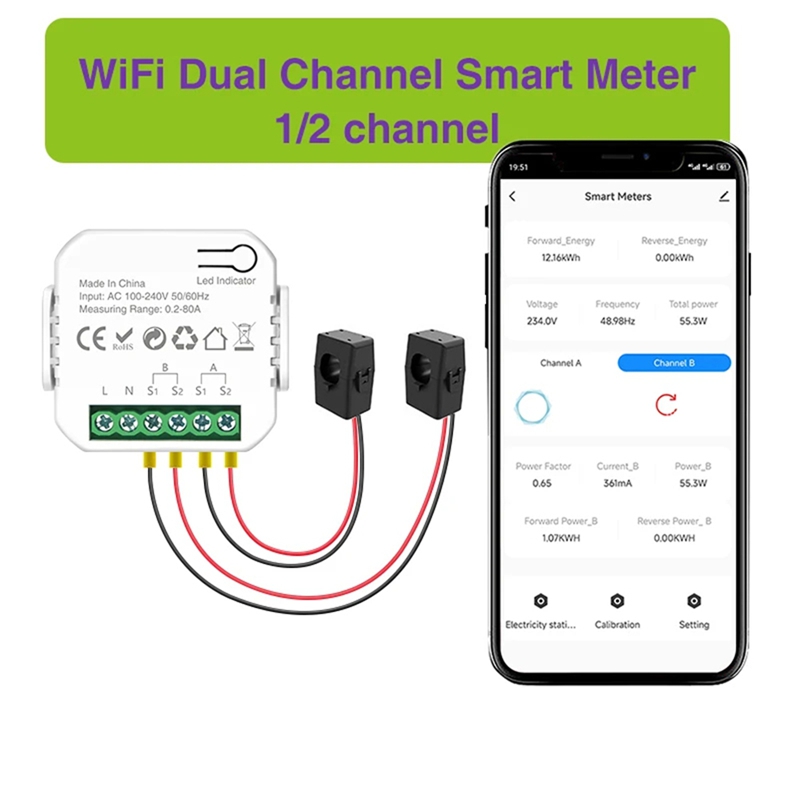 Tuya Wifi スマートパワーメーター、変流器クランプ付 - Smart Home Wifi のレビューと価格
