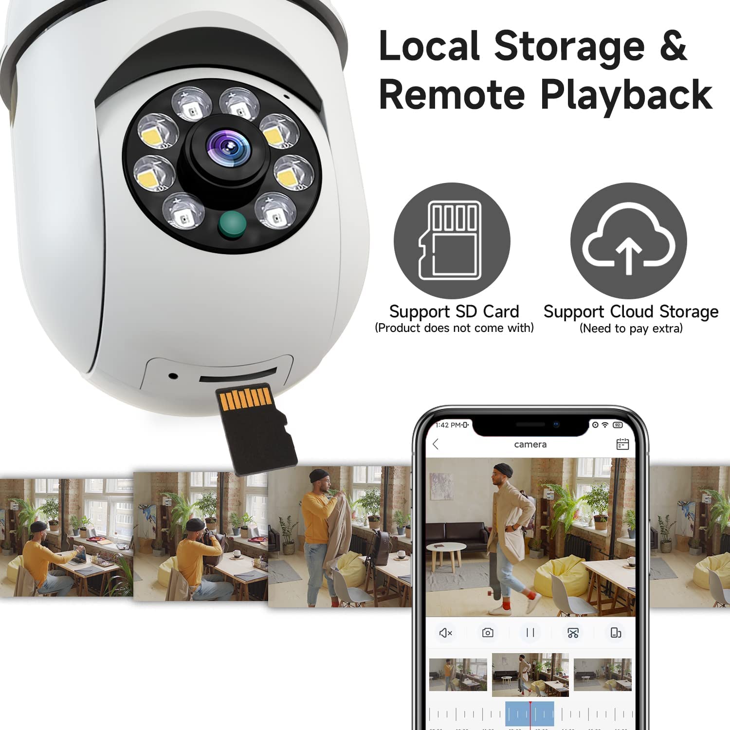 8MP E27電球型監視カメラ Wifi IP PTZ CC - Smart Baby Night Light のレビューと価格