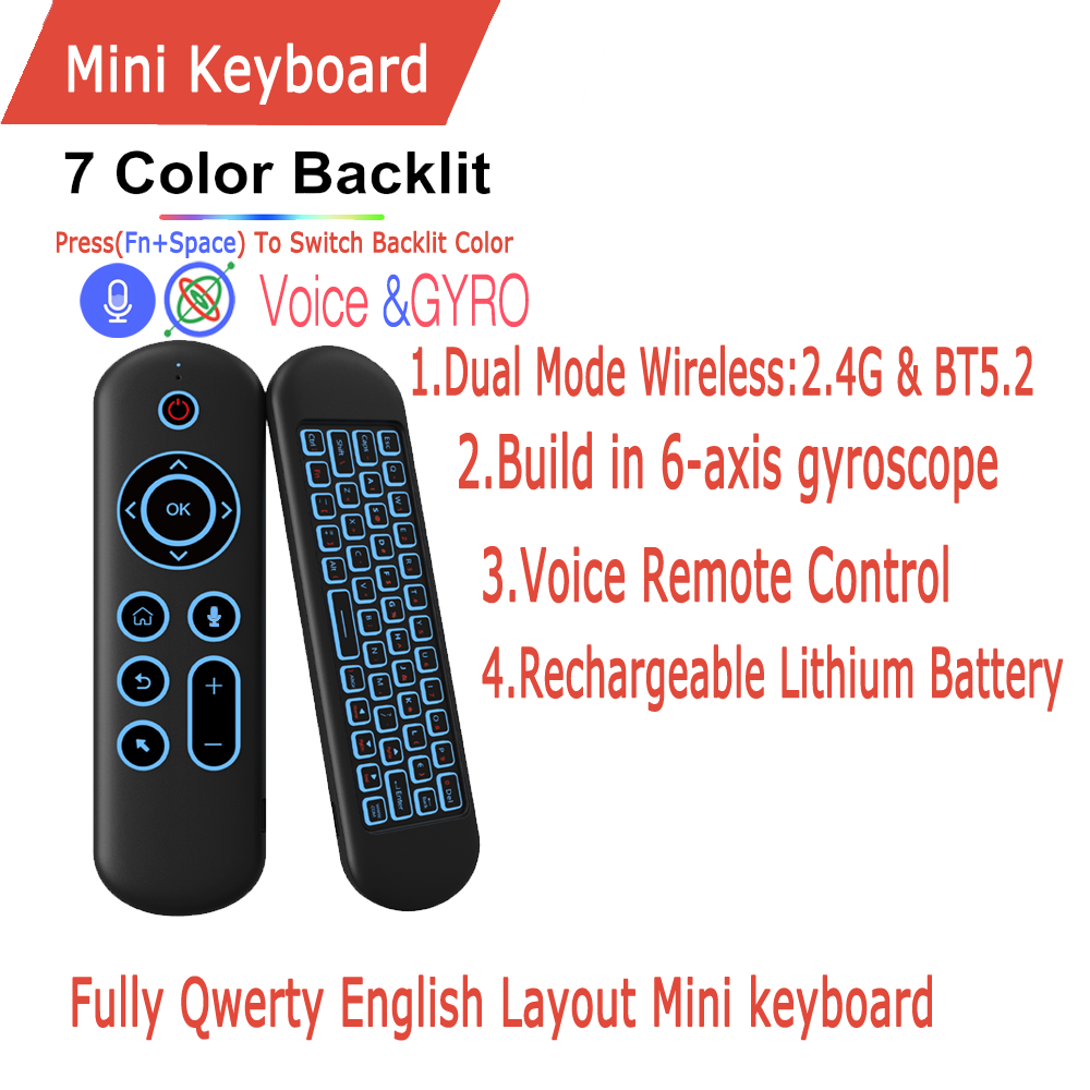 リモコンエアマウス音声ジャイロスコープ 7 色バックライト付 - Smart Home Keyboard のレビューと価格