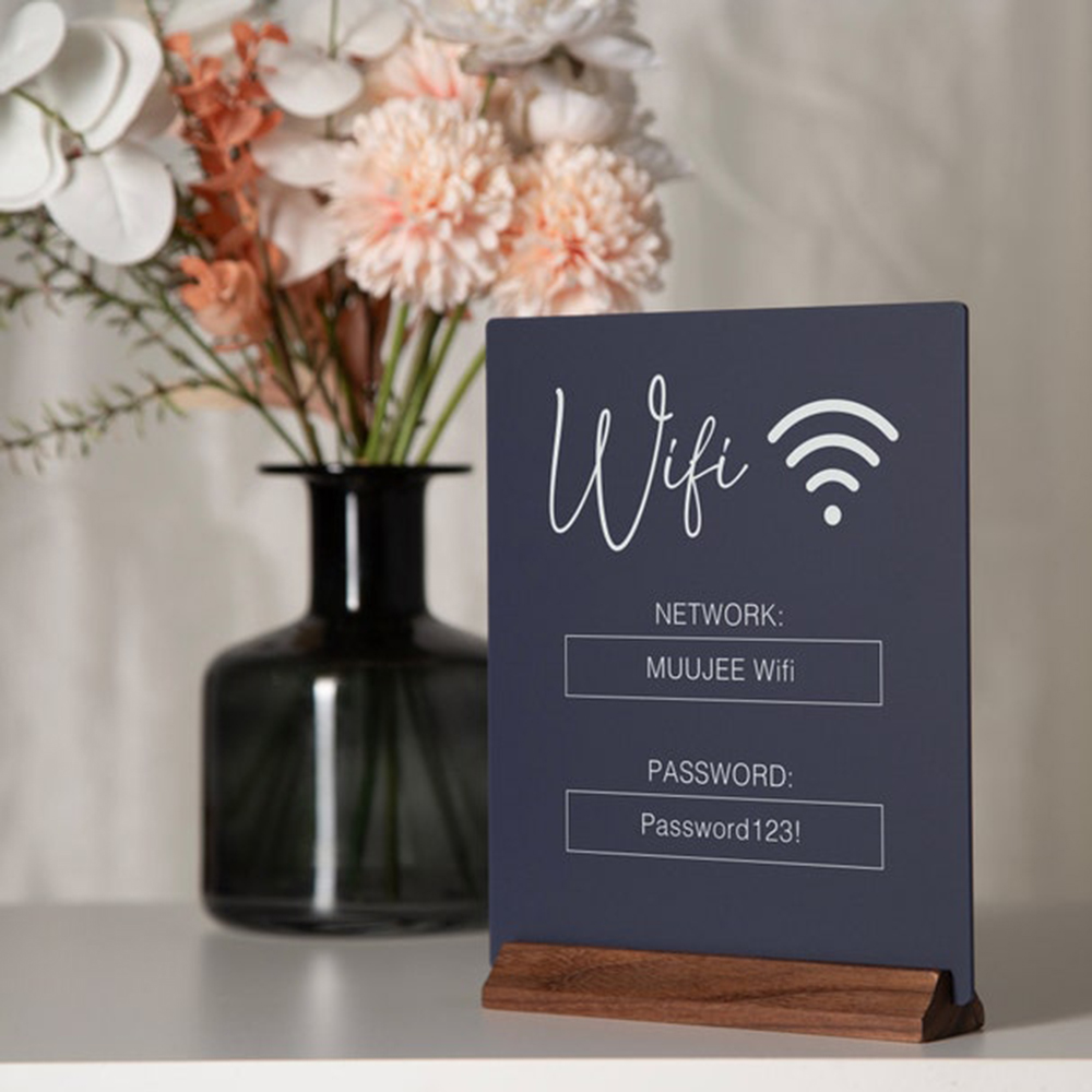 カスタムWiFi QRコードアクリル製テーブルサイン（木製台 - Airbnb Smart Home のレビューと価格
