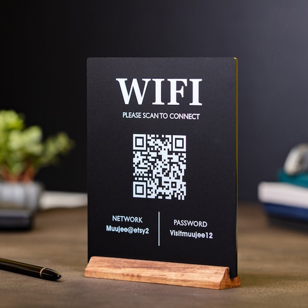 カスタムWiFi QRコードアクリル製テーブルサイン（木製台 - Airbnb Smart Home のレビューと価格
