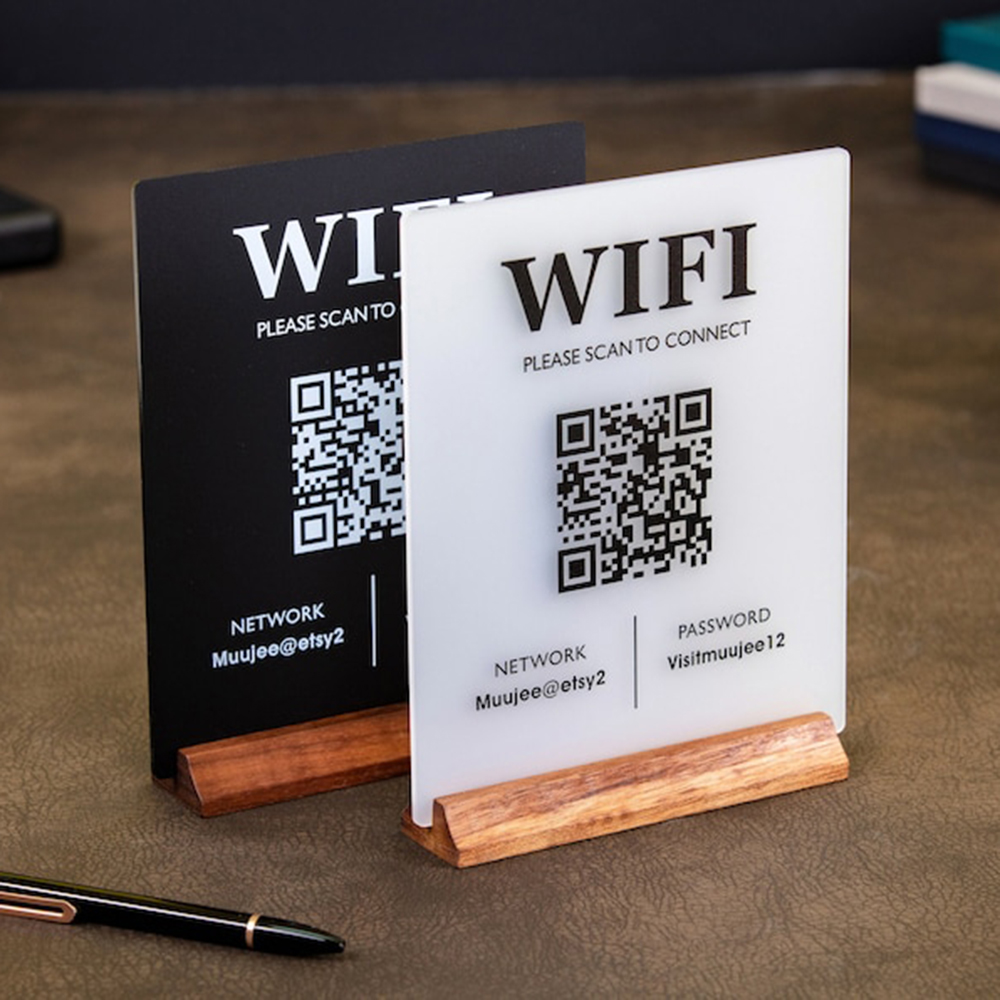 カスタムWiFi QRコードアクリル製テーブルサイン（木製台 - Airbnb Smart Home のレビューと価格