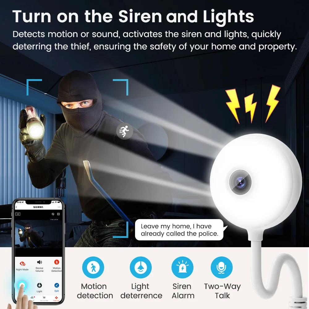5MP屋内USB電球型WiFiカメラ 2Kミニワイヤレスセキ - Smart Baby Night Light のレビューと価格