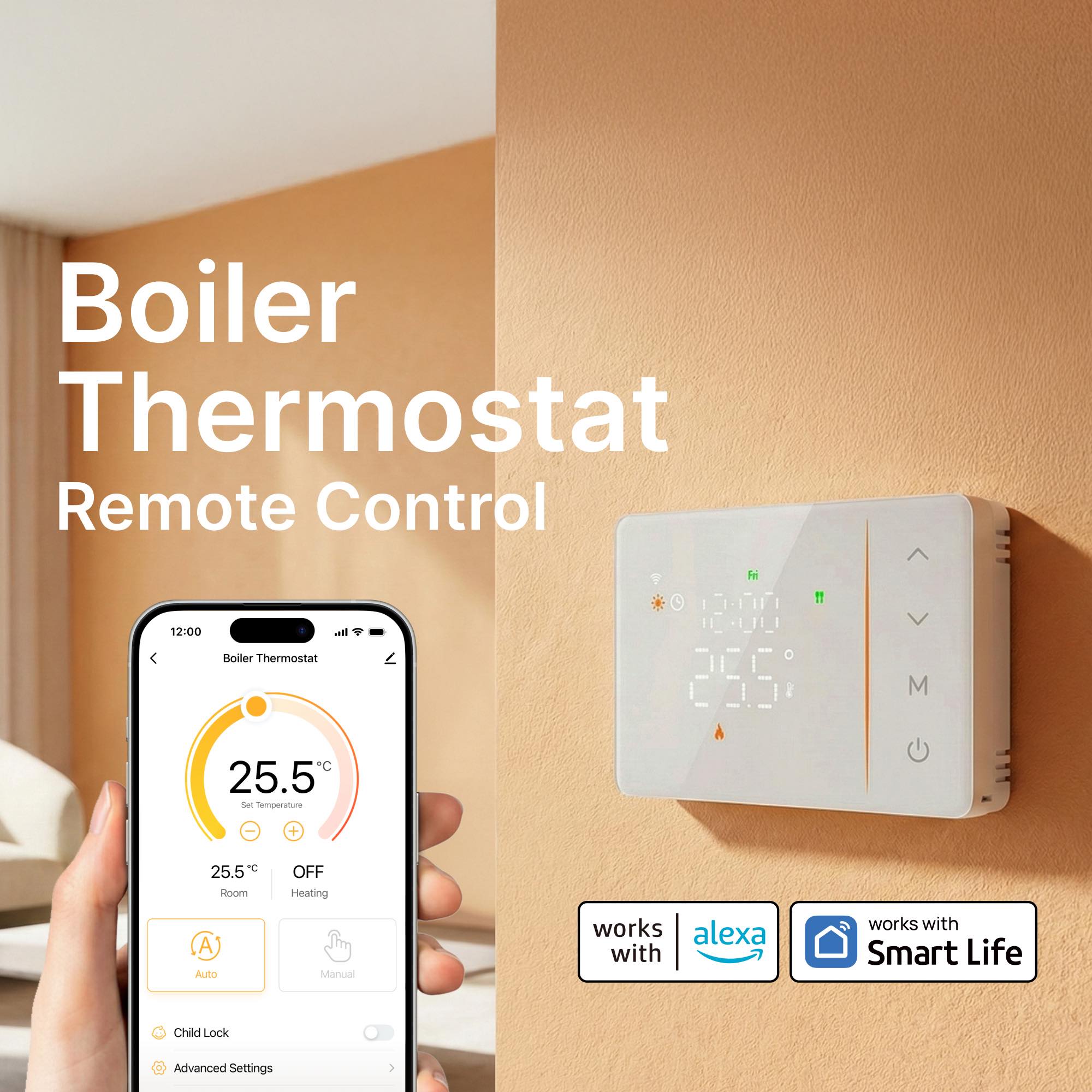 Tuyaスマートバッテリー式Wi-Fiサーモスタット、ガスボ - Smart Home Package のレビューと価格