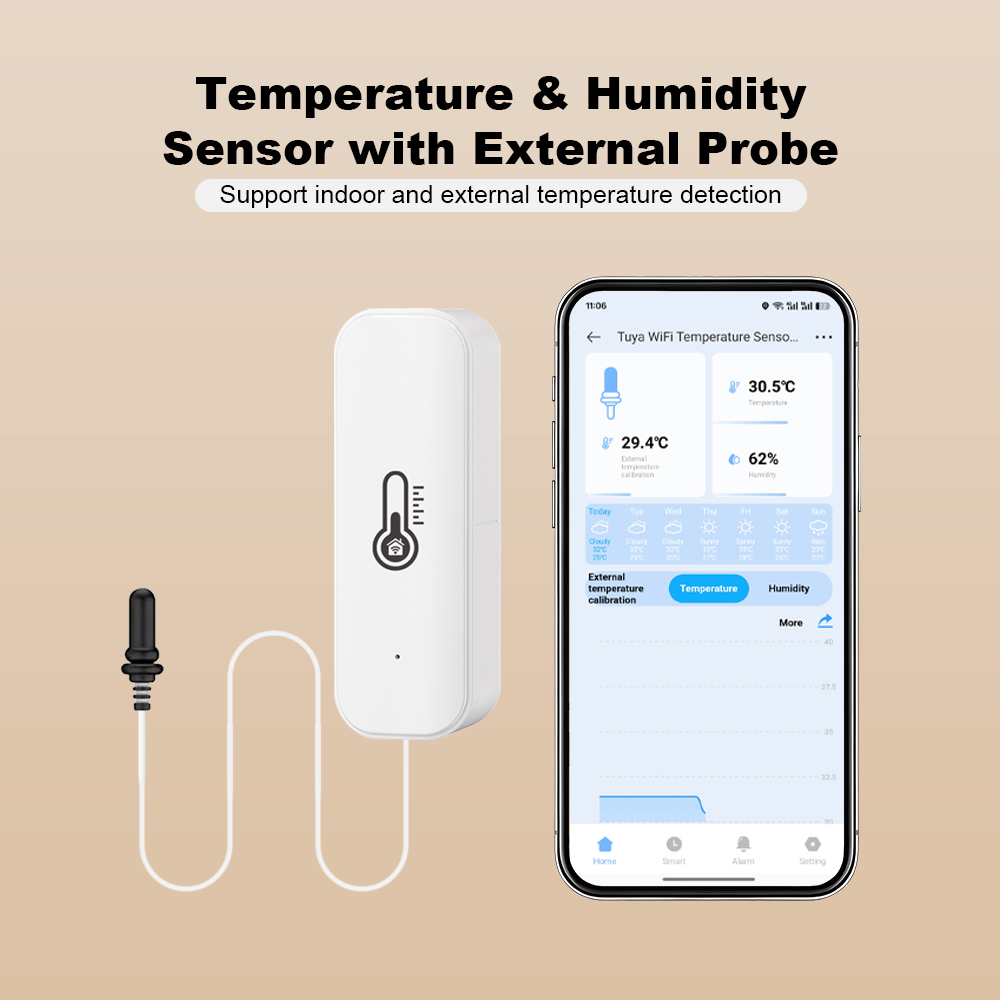 2026年新型Tuya WiFi湿度温度センサー、外部プロー - Smart Home Internet のレビューと価格