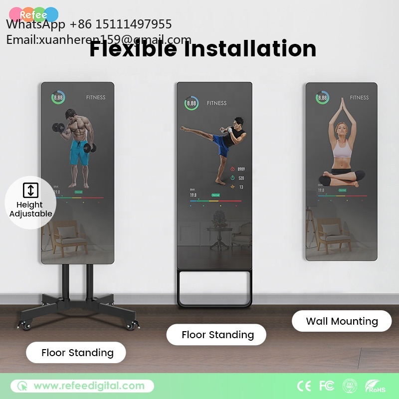 タッチスクリーン式パーソナルトレーナーミラー、フロアスタンド - Smart Home Gym Mirror のレビューと価格